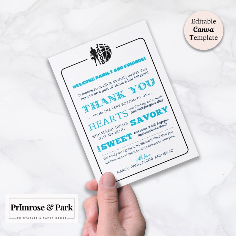 Bar Mitzvah Letter and Itinerary Printable Template Download Bar Mitzvah Hotel Guest Welcome Bag Bar Bat B'nai B'not Mitzvah Itinerary image 2