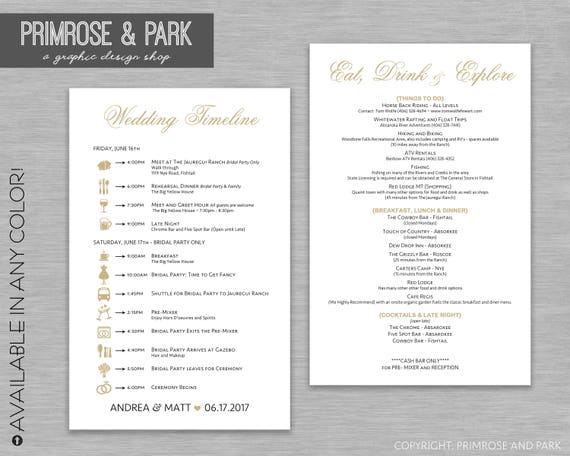 wedding itinerary and things to do cards wedding timelines etsy