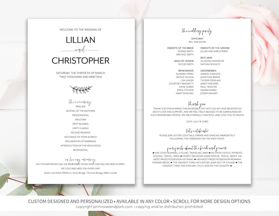 Modern Wedding Program Rustic Wedding Program Ceremony Etsy