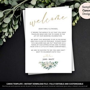 Carta de bienvenida de boda para bolsas de bienvenida de hotel Plantilla de descarga imprimible / Notas de bienvenida para boda / Carta de bolsa de bienvenida para huéspedes del hotel imagen 2