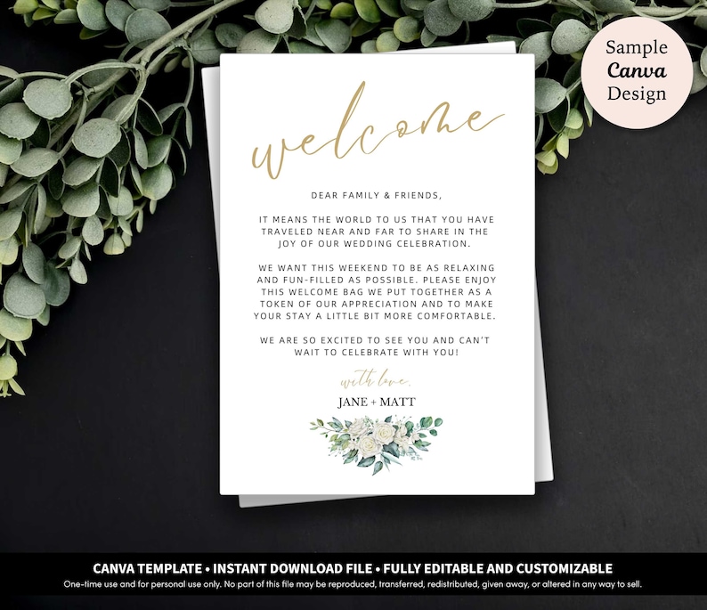 Carta de bienvenida de boda para bolsas de bienvenida de hotel Plantilla de descarga imprimible / Notas de bienvenida para boda / Carta de bolsa de bienvenida para huéspedes del hotel imagen 2
