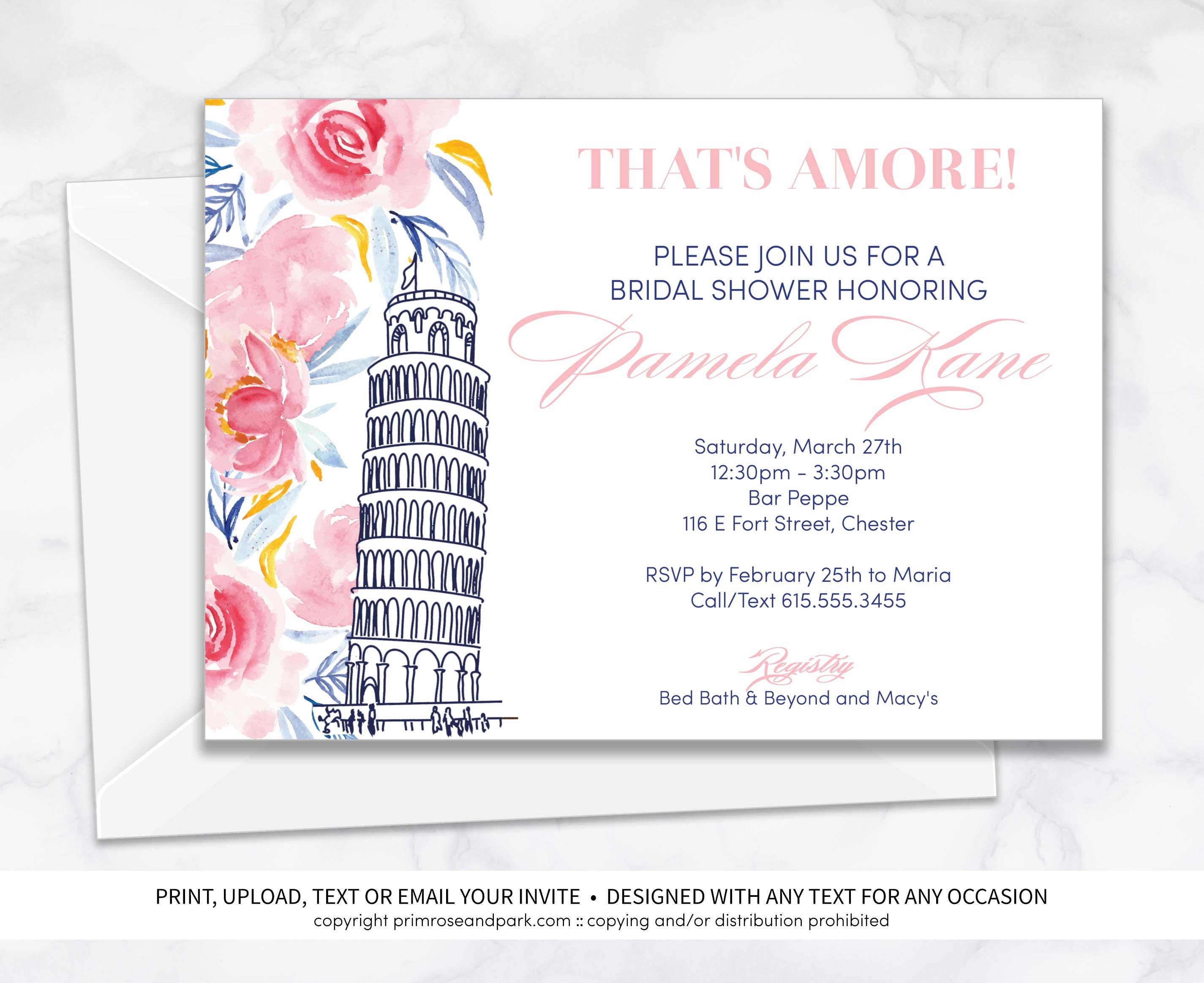 Italian Theme Invitation Italy Bridal Shower Invitation Etsy
