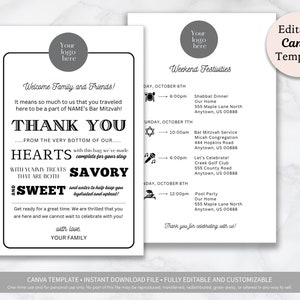 Bar Mitzvah Letter and Itinerary Printable Template Download Bar Mitzvah Hotel Guest Welcome Bag Bar Bat B'nai B'not Mitzvah Itinerary image 6