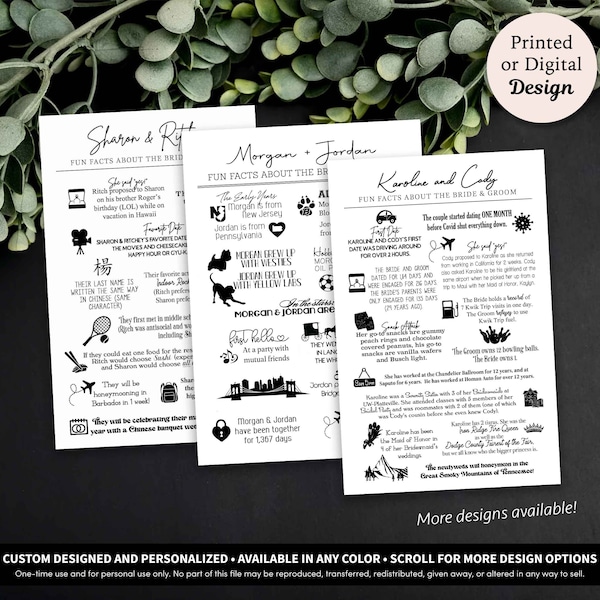 Fun Facts Infographic Card • Fun Facts Wedding Card • Printable Download • Welcome Bag • Wedding Infographic Template • Wedding Info Insert