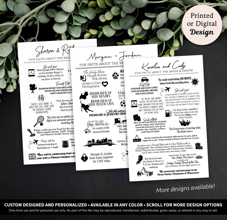 Fun Facts Infographic Card Fun Facts Wedding Card Printable Download Welcome Bag Wedding Infographic Template Wedding Info Insert image 1