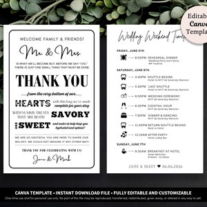 Wedding Welcome Letter and Timeline Printable Template Download | Wedding Itinerary for Wedding Welcome Hotel Guest Bag | Wedding Letter