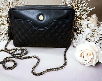 RARE Vintage 90s Ganson Black Quilted Leather Bag