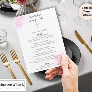 Pink Watercolor Splash Menu Card Printable Template Download | Modern Watercolor Menu Card | Pink Menu Card | Wedding Menu Cards