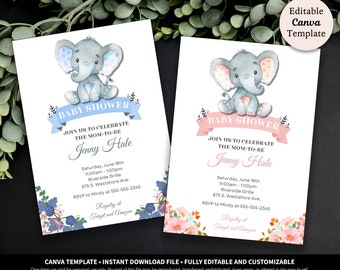 Baby Elephant Baby Shower Invitation Template Download | Little Peanut Baby Shower Invitation | Elephant Baby Sprinkle Digital Invitation