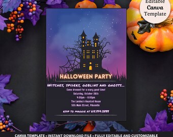 Halloween Haunted House Party Invitation for Kids or Adults | Halloween Digital Download Template | Halloween Costume Party Invitation