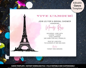 Plantilla de descarga digital de invitación a la despedida de soltera de París / Invitación a la despedida de soltera con tema francés / Bon Voyage / Invitación a brunch o cena