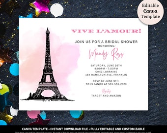 Modèle de téléchargement numérique d'invitation de douche nuptiale de Paris | Invitation nuptiale de douche de thème français | Bon voyage | Invitation à un brunch ou à un dîner