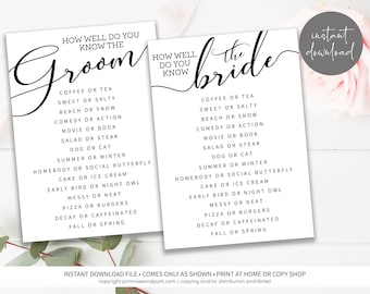 How Well Do You Know the Bride and Groom Game Card • Bridal Shower Game Cards • Baby Shower Game Card • Instant Download