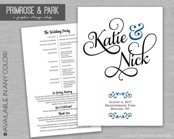 Classic Wedding Program Ceremony Program Simple Wedding Etsy