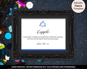 Yarmulke Sign Printable Download | Wedding or Bar Mitzvah Yarmulke Sign | Kippot Sign | Kippah Sign • Bar Mitzvah Kippah Sign