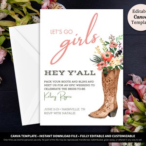 Let&#39;s Go Girls Nashville Bachelorette Invitation Digital Download Template | Nash Bash Invitation | Nashville Bachelorette Party Invitation