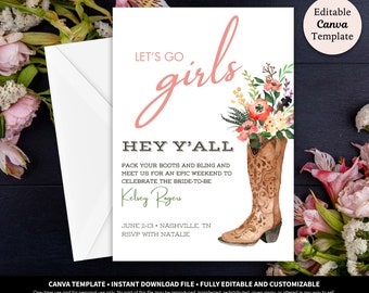 Let's Go Girls Nashville Bachelorette Invitation Digital Download Template | Nash Bash Invitation | Nashville Bachelorette Party Invitation