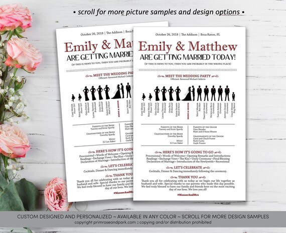 Funny Wedding Program Silhouette Wedding Program Ceremony Etsy