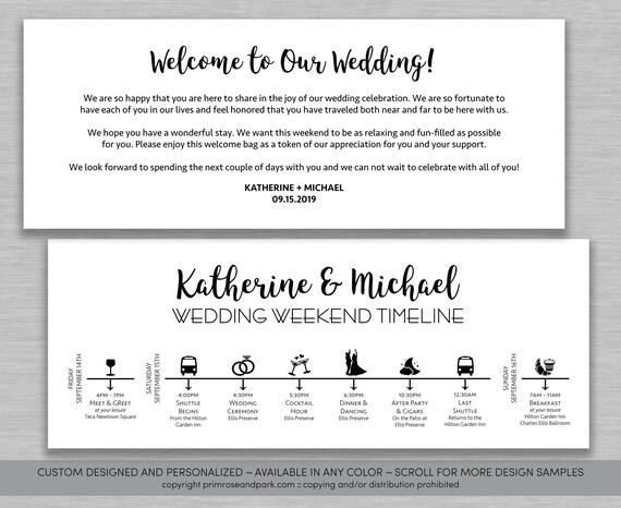 wedding timeline and welcome note cards wedding weekend timeline wedding itinerary wedding welcome bags printable template wedding weekend timeline