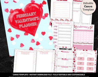 February Valentine's Planner Printable Download Bundle • February Calendar • Teacher Planning Journal Download • Valentine Coupon Book