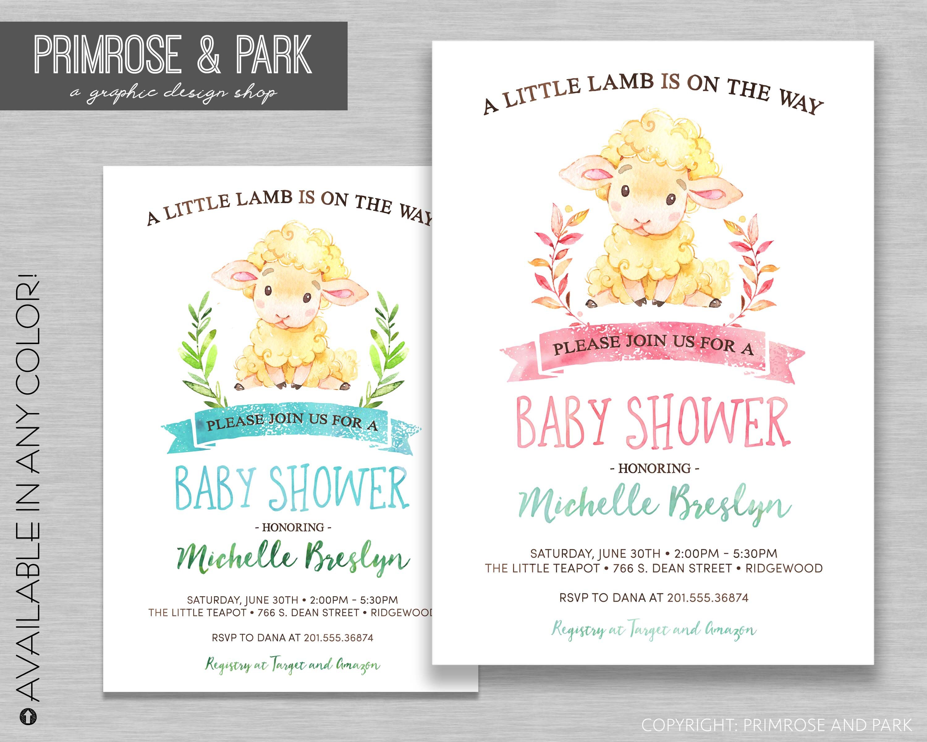 Little Lamb Baby Shower Invitations Baptism Little Lamb Etsy