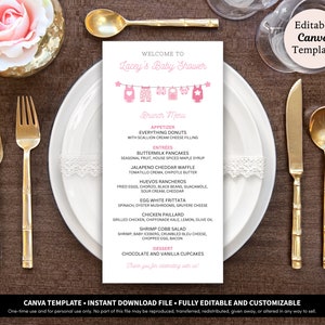 Baby Shower Girl Menu Cards Printable Download Template | Baby Girl Clothesline Baby Shower | Menu Card Template | Printable Menu Cards