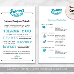 Bar Mitzvah Letter and Itinerary Printable Template Download Bar Mitzvah Hotel Guest Welcome Bag Bar Bat B'nai B'not Mitzvah Itinerary image 3