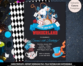 Mad Hatter Invitation Template Download | Mad Hatter Birthday | Mad Hatter Bridal Shower | Wonderland Tea Party Invitation