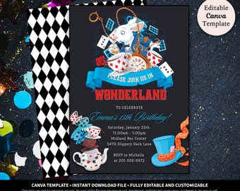 Mad Hatter Tea Party Invitation Template: Wonderland Birthday (Canva Download)