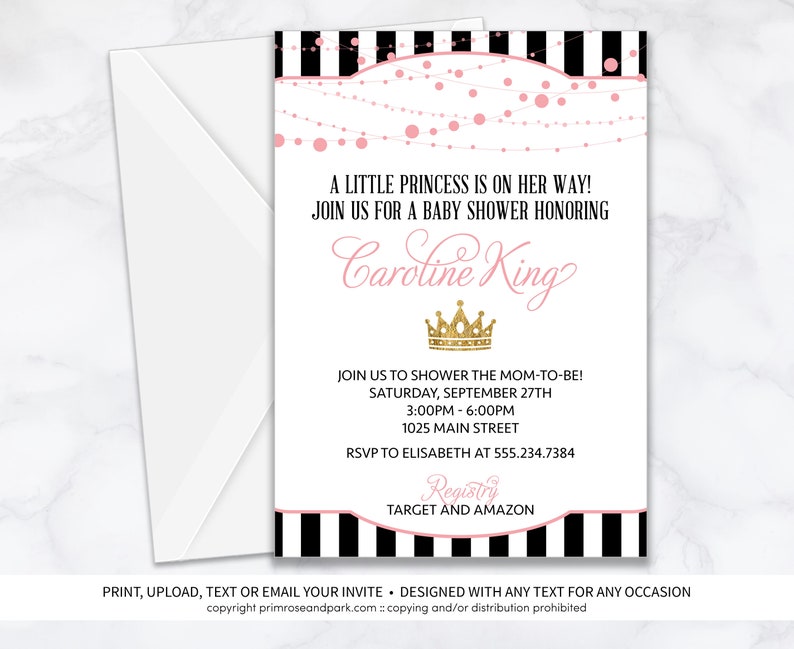 Free Pink And Gold Princess Baby Shower Invitation Free