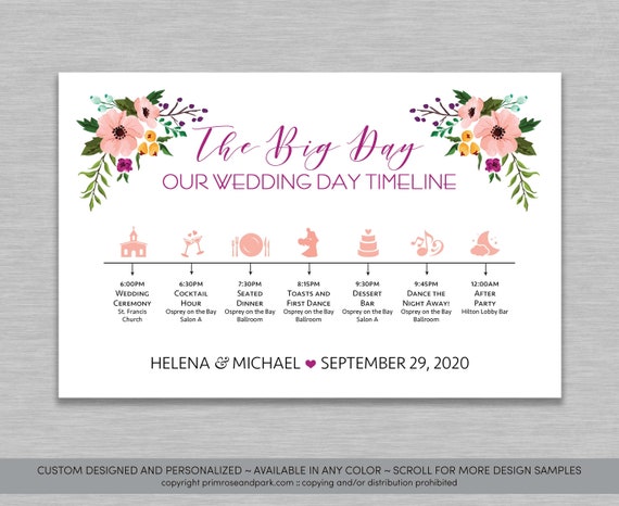 Floral Wedding Timeline Boho Wedding Weekend Timeline Etsy