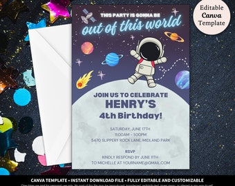 Astronaut Birthday Invitation Printable Template Download | Outer Space Theme Birthday Invitation | Out of This World Birthday Invitation