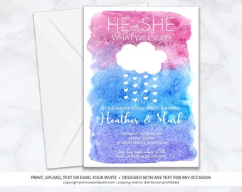 Gender Reveal Baby Invitation • Baby Shower Invitation • Rain Cloud Invitation • Printed Invitations • Invitation Download Template