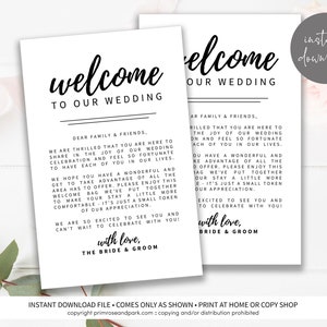 Wedding Welcome Letter • Instant Download • Welcome Note • Hotel Welcome Bag • Digital Download