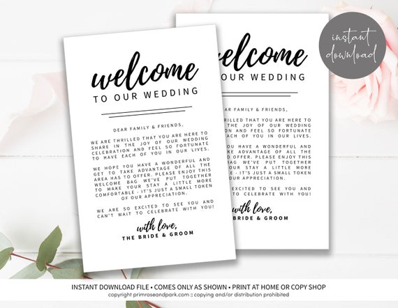 Printable Welcome Letter Wedding Welcome Bag Note Welcome -   Wedding  welcome bags, Wedding welcome letters, Letter templates