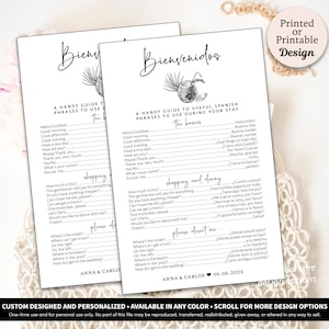 Spanish Cheat Sheet Cards for Destination Wedding Welcome Bag Cards • Info Insert • Spanish Phrases Card • Welcome Bag Insert