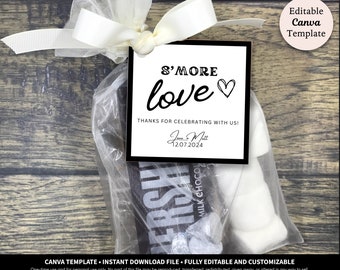 Download do modelo para impressão de etiquetas de favor de amor S'more | Etiquetas dos kits do favor de S'mores | Tag do favor do casamento do amor de S'more | Etiqueta de favor editável