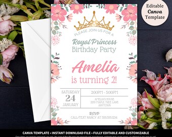 Gold Princess Birthday Invitation Download Template | Gold Crown Baby Shower Baby or Sprinkle Invitations | Sweet Princess Invitation