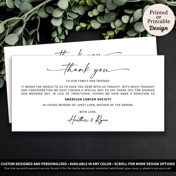 Donation Favor Cards | Wedding Donation Favor Sign | In Lieu of Favors Card | Wedding Reception Favor Donation Card for Table