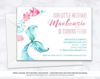 Mermaid Invitation • Watercolor Mermaid Invitation • Mermaid Baby Shower • Mermaid Birthday • Baby Sprinkle • Invitation Download Template
