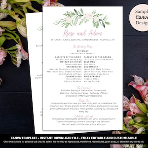 Floral Greenery Wedding Program | Botanical Ceremony Program | Watercolor Floral Wedding Program | Spring Wedding Program | Program Download