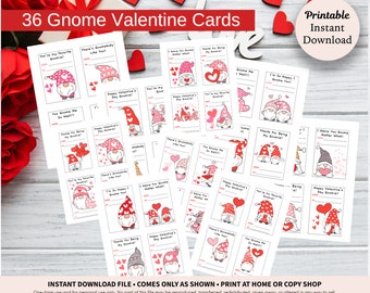 Gnome Valentine's Day Classroom Cards • Printable Classroom Valentine's Day Cards • Digital Download Valentine Cards