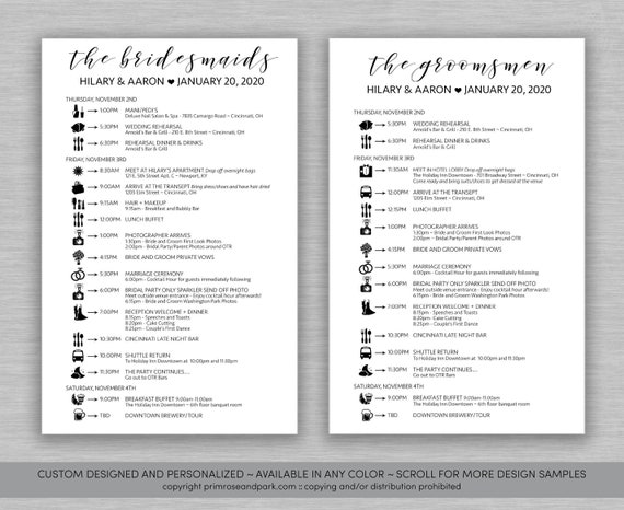 bridal party timelines wedding party timelines wedding etsy