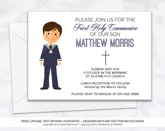 First Communion Little Boy Invitation • First Holy Communion Invitation • Printed Invitations • Invitation Download Template