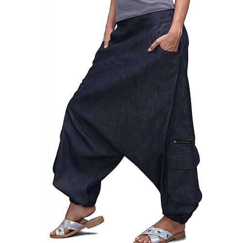 Jeans Harem Pants, Drop crotch pants,  Denim Boho Afghani Pants, Alibaba Pants