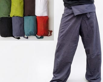 Thai Fisherman Pants, Unisex Cotton Yoga Wrap Trousers, Boho Summer Beach