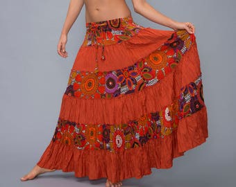 Gypsy skirt - bohemian - boho - Orange maxi skirt - long skirt - tribal skirt