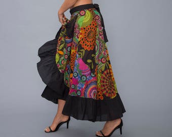 Patchwork wrap skirt - bohemian - boho - gypsy skirt - long skirt - tribal skirt