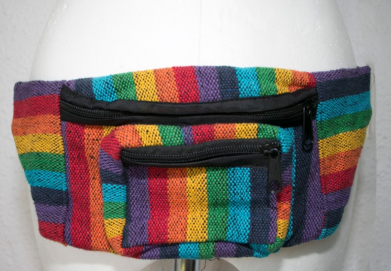 Rainbow cotton Pocket belt cross body bag festival money belt utility belt pouch boho bumbag psy trance belt
