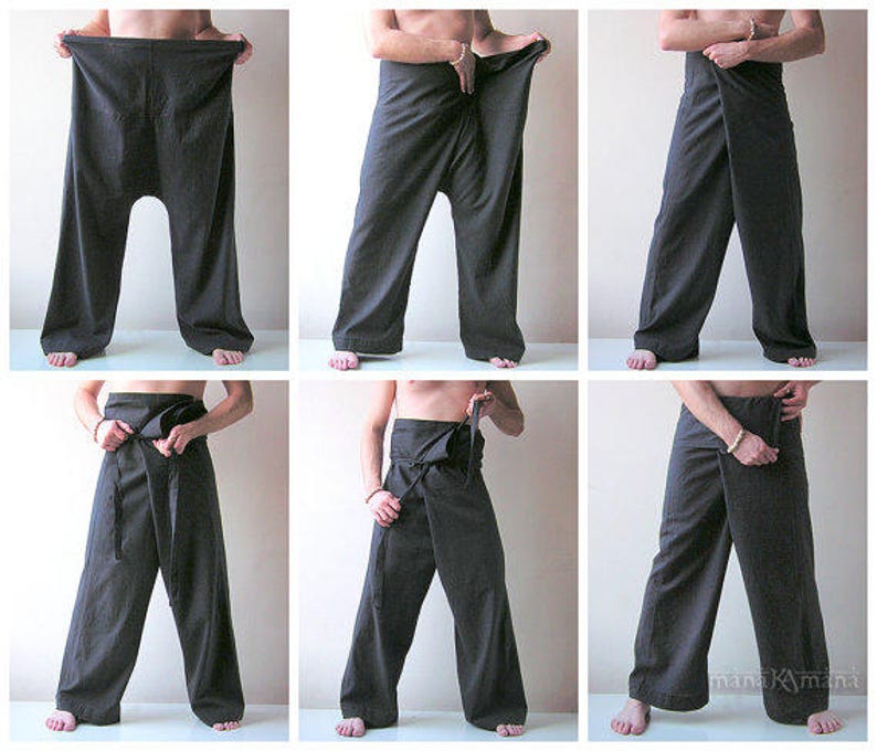 Thai Fisherman Pants Yoga Pants Plain Color Men / Women Thai wrap pants Black